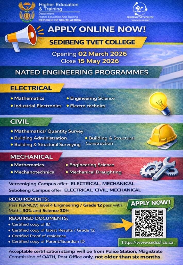 Sedibeng TVET College Semester 2 Applications 2026
